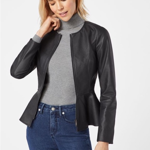 JustFab Jackets & Coats Justfab Black Faux Leather Peplum Jacket